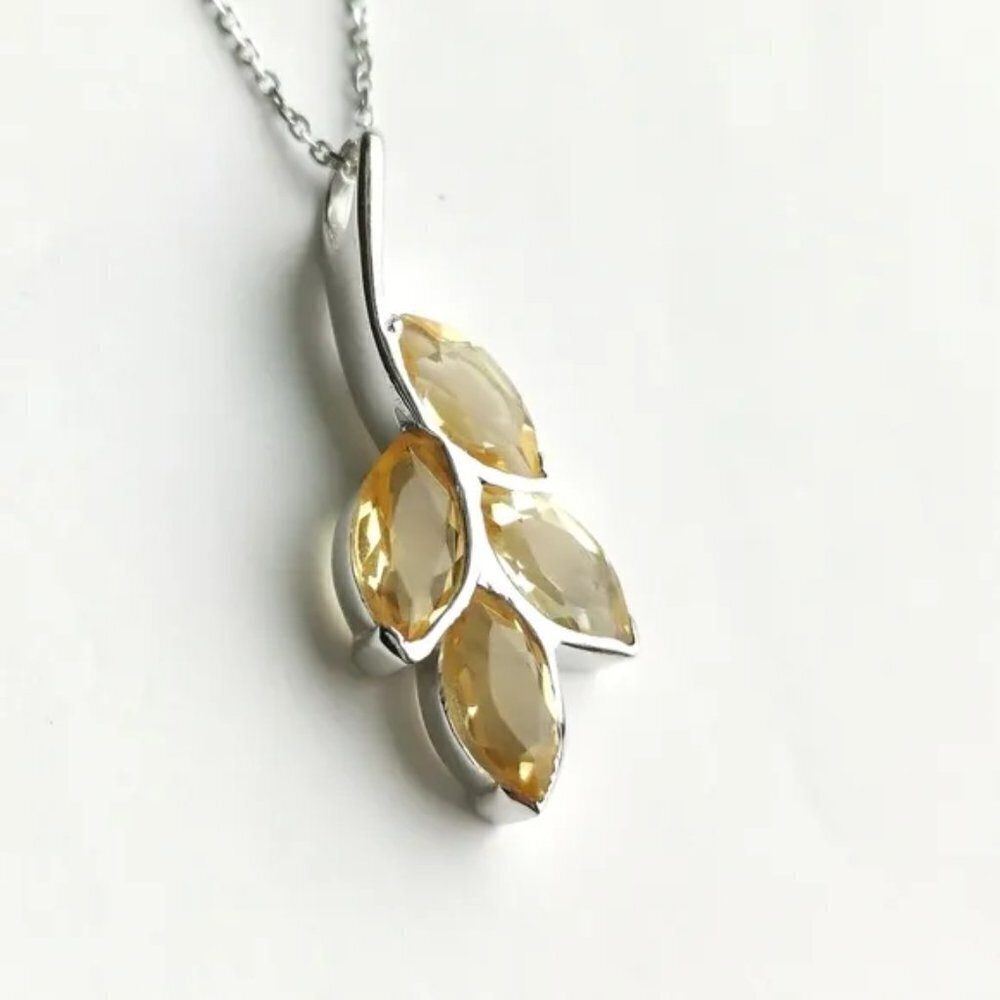 Citrine marquise cut pendant necklace leaves design 🆕 - Picture 5 of 8